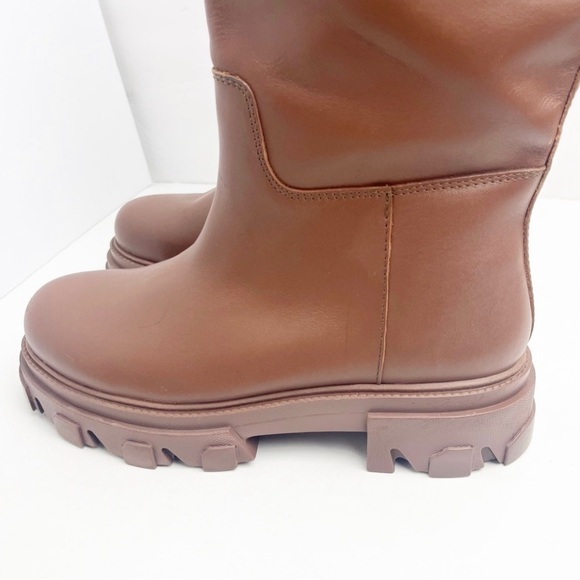 STEVE MADDEN Priority Leather Upper Cognac Knee High Lug Sole Boots, Size 10 - Picture 9 of 12